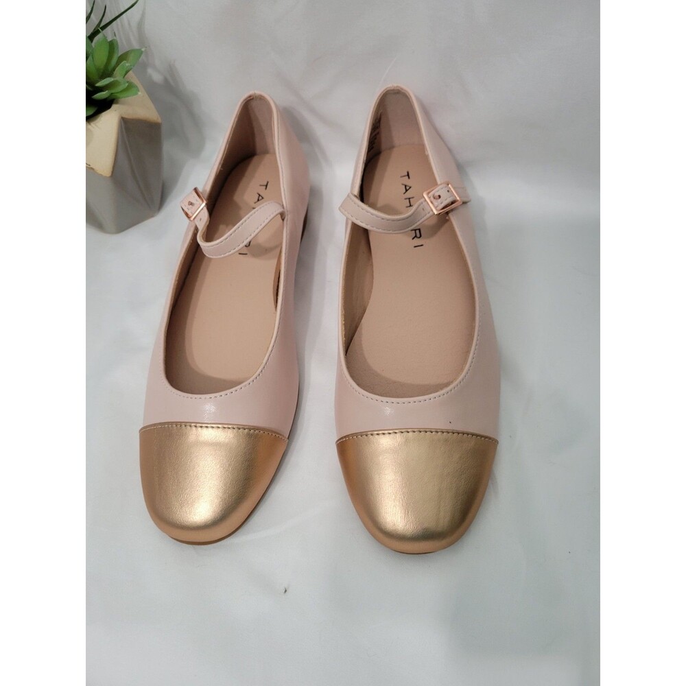 Tahari "Loft" Mary Jane Flat Vegan Leather Pink Rose Gold Size 7.5